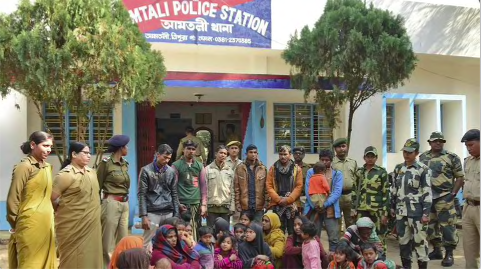 Rohingya refugees outside a police station in Agartala after their arrest on the India-Bangladesh border. (AP)