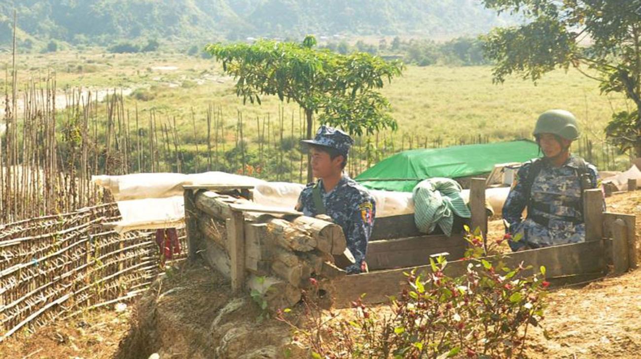 Myanmar border guard police stand guard at Goke Pi outpost in Buthidaung during a government organized media tour in Rakhine, Myanmar, January 7, 2019. REUTERS/Stringer