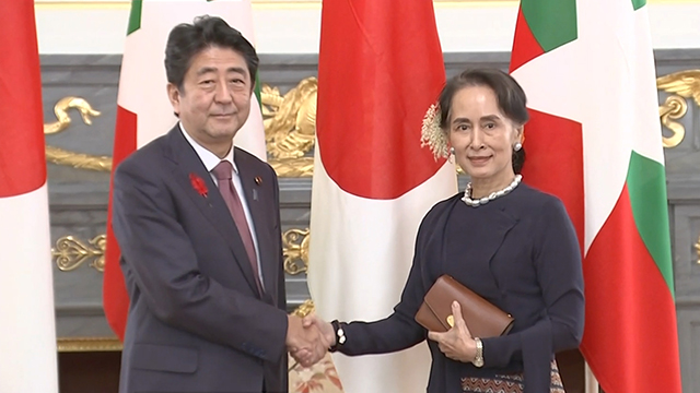 Prime Minister Shinzo Abe held talks with Myanmar's de-facto leader Aung San Suu Kyi on Oct 9th.