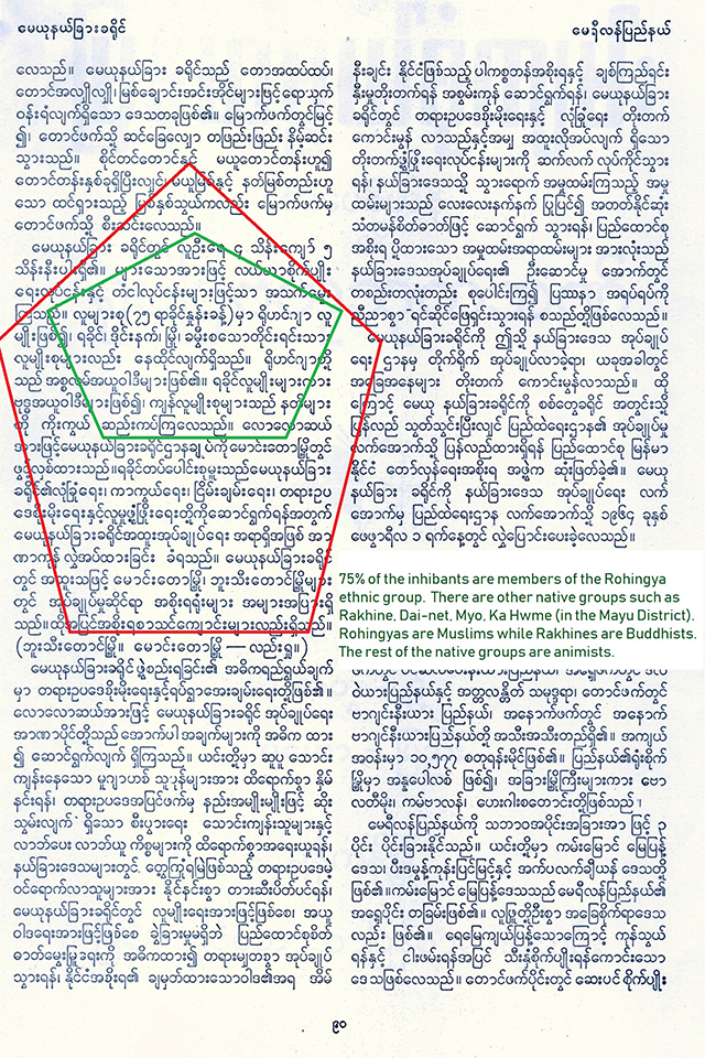 Zarni argues for the legitimacy of the Rohingya as citizens of Myanmar, referring to volume 9 of the Myanmar Encyclopedia.